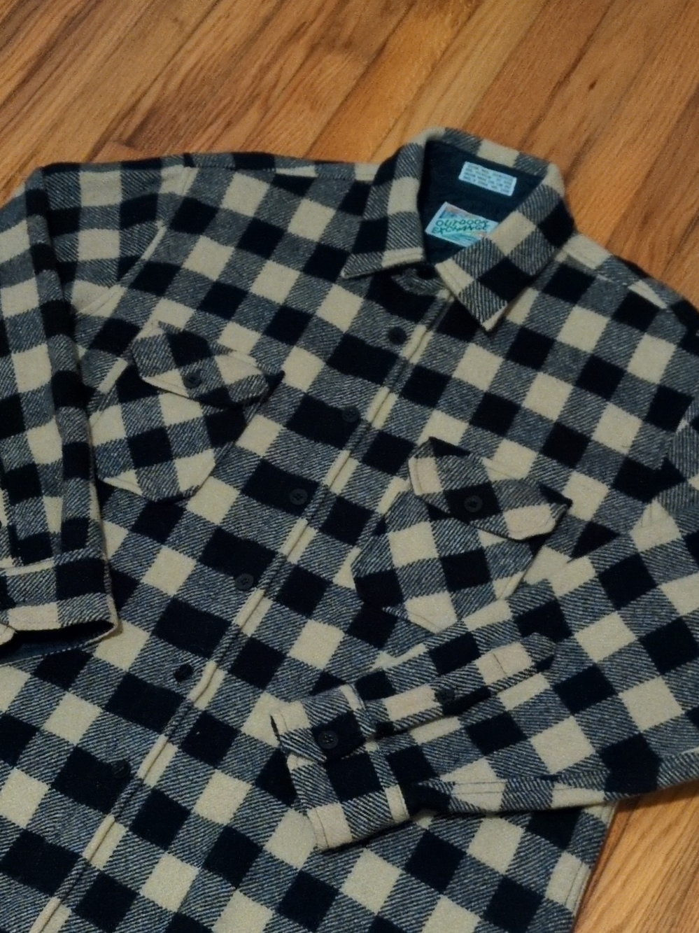 VTG Outdoor Exchange XL Wool Black and Cream Buffalo Plaid Jacket
